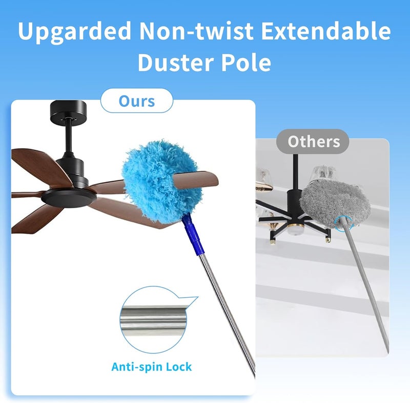 Tiumso Ceiling Fan Cleaner Dusters for Cleaning 6-in-1 Kit, Cobweb Duster with Extension Pole, 100 Inches High Ceiling Fan Blade Cleaners with 5 Reuseable Dusting Heads for Windows and Blinds- Blue - Image 3